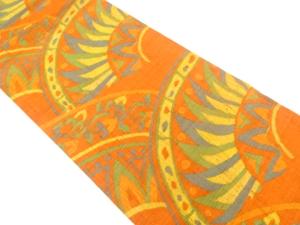 手織り真綿紬　更紗模様織り出し　名古屋帯